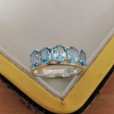 2.5ct Wedding Ring Band Oval Cut Blue Aquamarine Five Stone 14k WhiteGold Finish