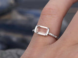 1.5ct Emerald Cut Peach Morganite Solitaire Engagement Ring 18K White Gold Over