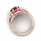 2.4ct Round Cut Pink Ruby Engagement Ring Floral Cocktail 14k Rose Gold Finish