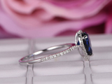 2ct Pear Cut Blue Sapphire Engagement Ring Round Accent Halo 18k White Gold Over