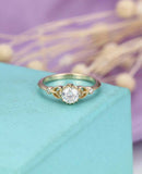 1.2ct Round Cut Diamond Engagement Ring Art Deco Milgrain 14k Rose Gold Finish