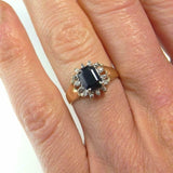 2.3ct Emerald Cut Blue Sapphire Diamond Halo Engagement Ring 14k YellowGold Over
