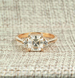2ct Asscher Cut Diamond Engagement Ring Round Accent Trilogy 14k YellowGold Over