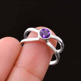 0.3ct Engagement Ring Round Cut Purple Amethyst Split Shank 14k WhiteGold Finish