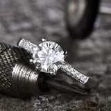 1.5ct Round Cut Diamond Slim Solitaire Engagement Ring 14k White Gold Finish