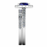 2ct Cushion Cut Blue Sapphire Diamond Halo Bridal Set Ring 14k White Gold Finish
