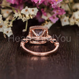 1.2ct Princess Cut Simulated Morganite Halo Engagement Ring 14k Rose Gold Plated