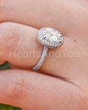 2.2ct Oval Cut Simulated Diamond Pave Halo Engagement Ring 14k White Gold Plated