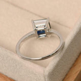 2.3ct Engagement Ring Asscher Cut Blue Sapphire Solitaire 14k White Gold Finish