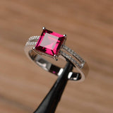 1.4ct Asscher Cut Pink Ruby Split Shank Engagement Ring 14k White Gold Finish