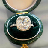 2.3ct Cushion Cut Simulated Diamond Halo Engagement Ring 14K White Gold Plated