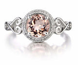 2.3ct Engagement Ring Round Cut Peach Morganite Diamond Halo 14k White Gold Over
