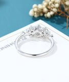 0.55ct Round Cut Moissanite Cluster Women Engagement Ring 14k White Gold Plated