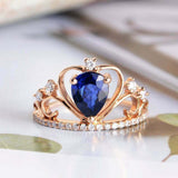 2.2ct Pear Cut Blue Sapphire Engagement Ring Diamond Crown 14k White Gold Finish
