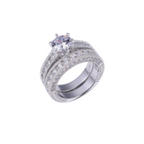 3ct Round Cut Diamond Engagement Ring 18k White Gold Finish Milgrain Bridal Set