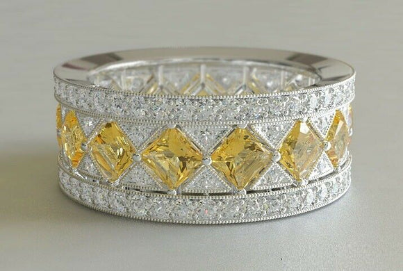 5ct Princess Cut Yellow Sapphire Cocktail Eternity Band 14k White Gold Finish