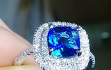 2ct Cushion Cut Blue Sapphire Engagement Ring 14k White Gold Finish Double Halo
