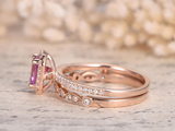 2ct Emerald Cut Pink Sapphire Engagement Ring Halo Bridal Set 14k Rose Gold Over