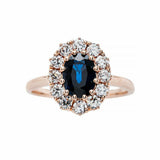2.7ct Oval Cut Blue Sapphire Engagement Ring Diamond Floral 14k Rose Gold Finish
