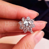 2.2ct Round Cut Moissanite Floral Halo Engagement Ring 14k White Gold Plated