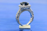 2.4ct Round Cut Black Diamond Engagement Ring Halo Milgrain 14k WhiteGold Finish