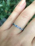 2ct Baguette Round Blue Sapphire Half Eternity Wedding Band 14k White Gold Over