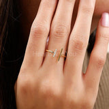 0.2ct Round Cut Moissanite Horizontal Bar Engagement Ring 14k Yellow Gold Plated