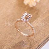 1ct Emerald Cut Simulated Morganite Accented Engagement Ring 14k RoseGold Plated