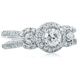 2ct Round Cut Diamond Engagement Ring Halo Trilogy Split Band 14k WhiteGold Over