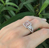 2.4ct Cushion Cut Morganite Engagement Ring Halo Split Shank 14k White Gold Over
