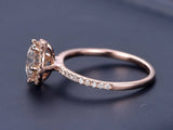 Halo Accent Solitaire Engagement Ring 1ct Round Cut Diamond 14k Rose Gold Finish