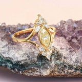 2ct Marquise Yellow Sapphire Split Band Crown Art Deco Ring 14k Yellow Gold Over
