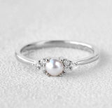 0.35ct Round Simulated Diamond Round Petite Pearl Ring 14k White Gold Plated