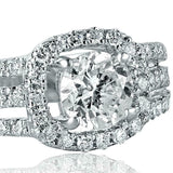 2.7ct Round Cut Diamond Engagement Ring Three Row Shank Halo 14k White Gold Over