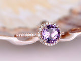1ct Round Cut Purple Amethyst Solitaire Engagement Ring 14k Rose Gold Finish