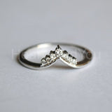 0.1ct Round Cut Moissanite Chevron V Stackable Women Ring 14K Yellow Gold Plated
