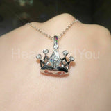 1ct Round Cut Moissanite Princess Crown Pendant with Chain 14k White Gold Plated