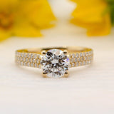 2.2ct Round Cut Moissanite Cluster Accent Engagement Ring 14k Yellow Gold Plated
