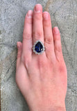 2.5ct Engagement Ring Pear Cut Blue Sapphire Cluster Halo 14k White Gold Finish