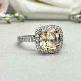 2.2ct Engagement Ring Cushion Cut Peach Morganite Halo 14k White Gold Finish