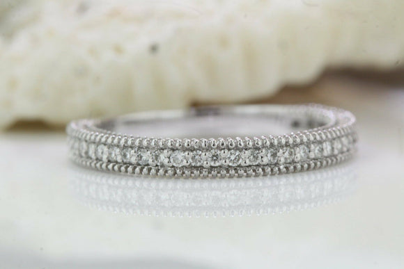 Vintage Eternity Wedding Ring Band 1ct Round Cut Diamond 14k White Gold Finish
