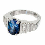 2.7ct Oval Cut Blue Sapphire Engagement Ring Round Accent 14k White Gold Finish