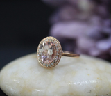 2ct Oval Cut Peach Morganite Engagement Ring 14k Rose Gold Over Halo Rope Design