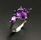 2.3ct Engagement Ring Pear Cut Purple Amethyst Three Stone 14k White Gold Finish