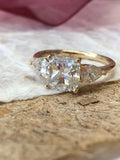 3ct Cushion Pear Diamond Accent Trilogy Engagement Ring 14k Yellow Gold Finish