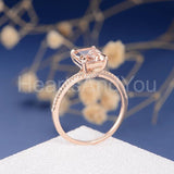 2ct Emerald Cut Simulated Peach Morganite Hidden Halo Ring 14k Rose Gold Plated