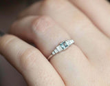 2ct Princess Cut Blue Aquamarine Solitaire with Accents Ring 14k White Gold Over