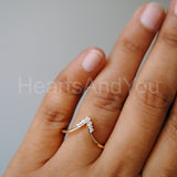 0.1ct Round Cut Moissanite Stackable Chevron Wedding Band 14K Yellow Gold Plated