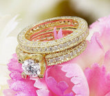 Antique Bridal Set Engagement Ring 3ct Round Cut Diamond 14k Yellow Gold Finish