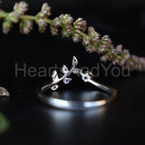 0.3ct Round Moissanite Vine Leaf Chevron Engagement Ring 14K White Gold Plated